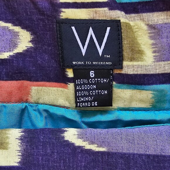 Pleated Multi-Color Ikat Print Skirt Side Zipper & Wide Waistband Women's 6 - Picture 8 of 8